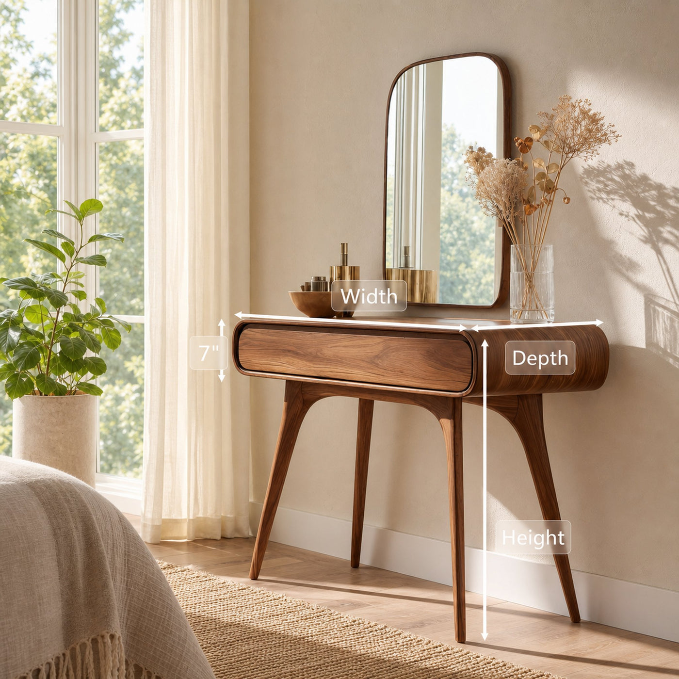 Mid Century Vanity Table With Drawers For Bedroom - product view 8