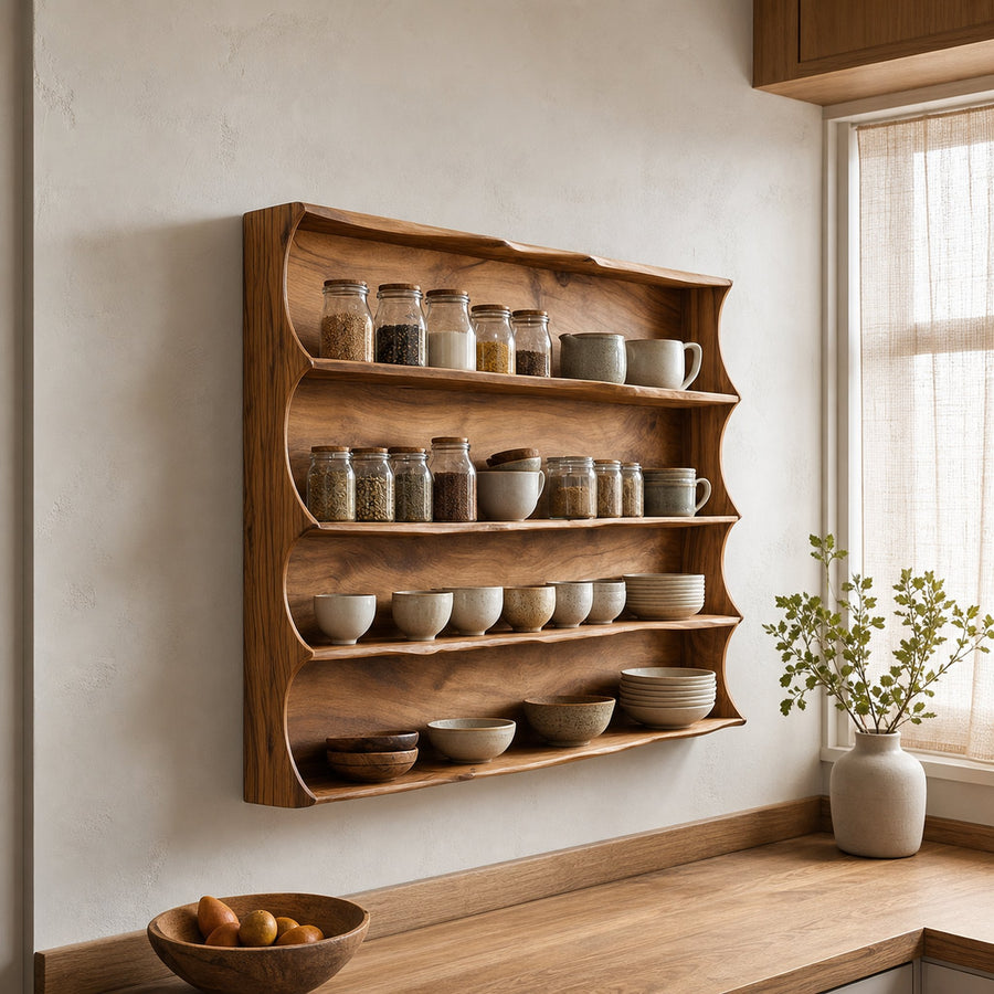 Mid Century Wall Mounted Display Shelf For Kitchen And Dining Room