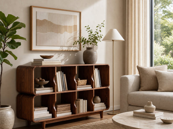Mid Century Wood Rounded Edges Magazine Rack For Living Room