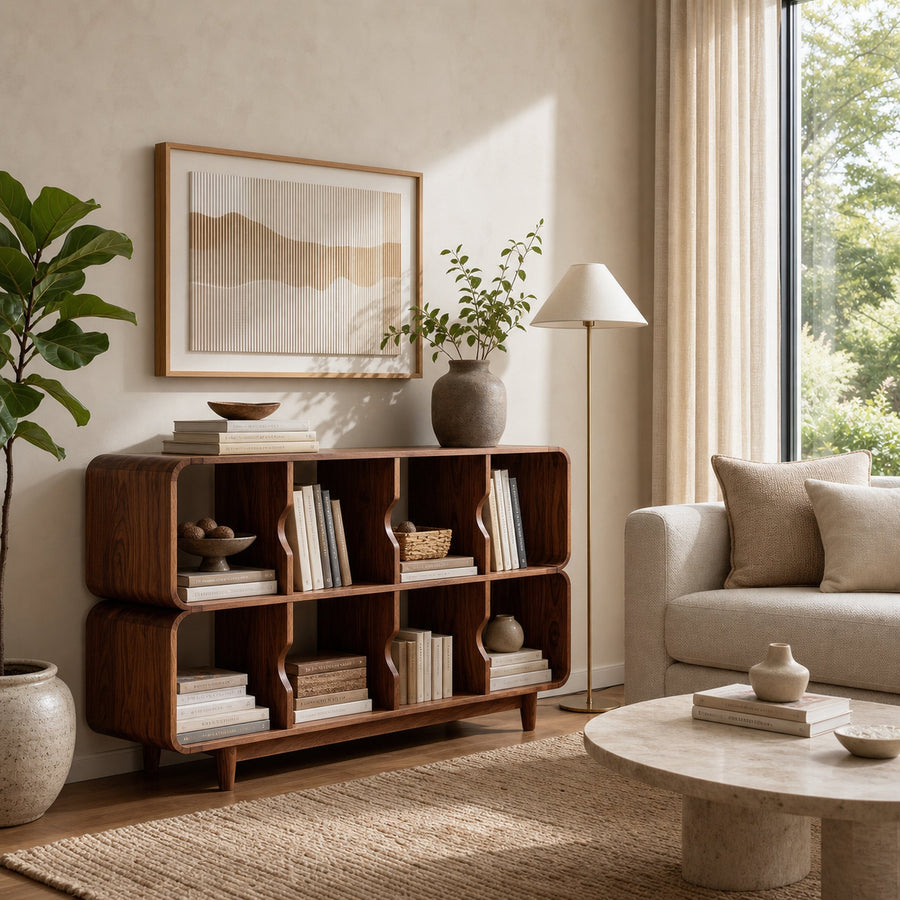 Mid Century Wood Rounded Edges Magazine Rack For Living Room