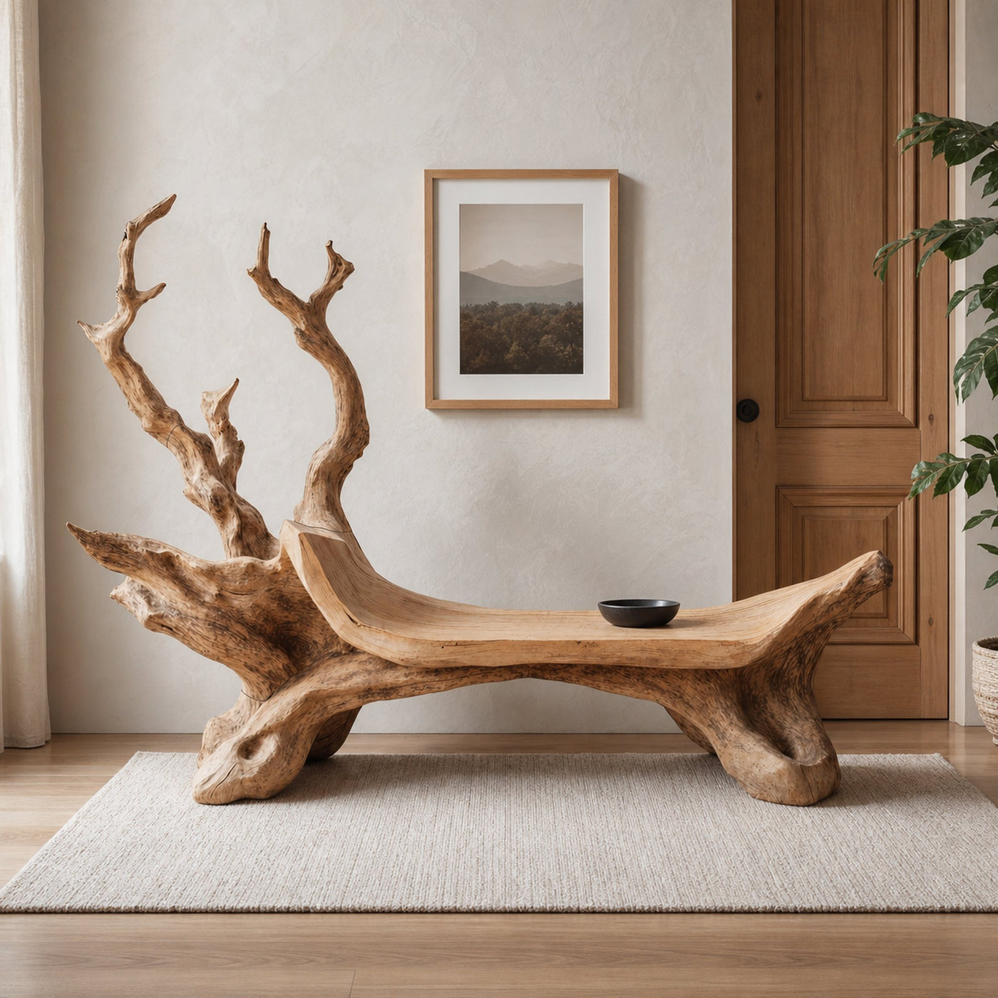 Mid Century Wooden Bench For Modern Living Room Decor