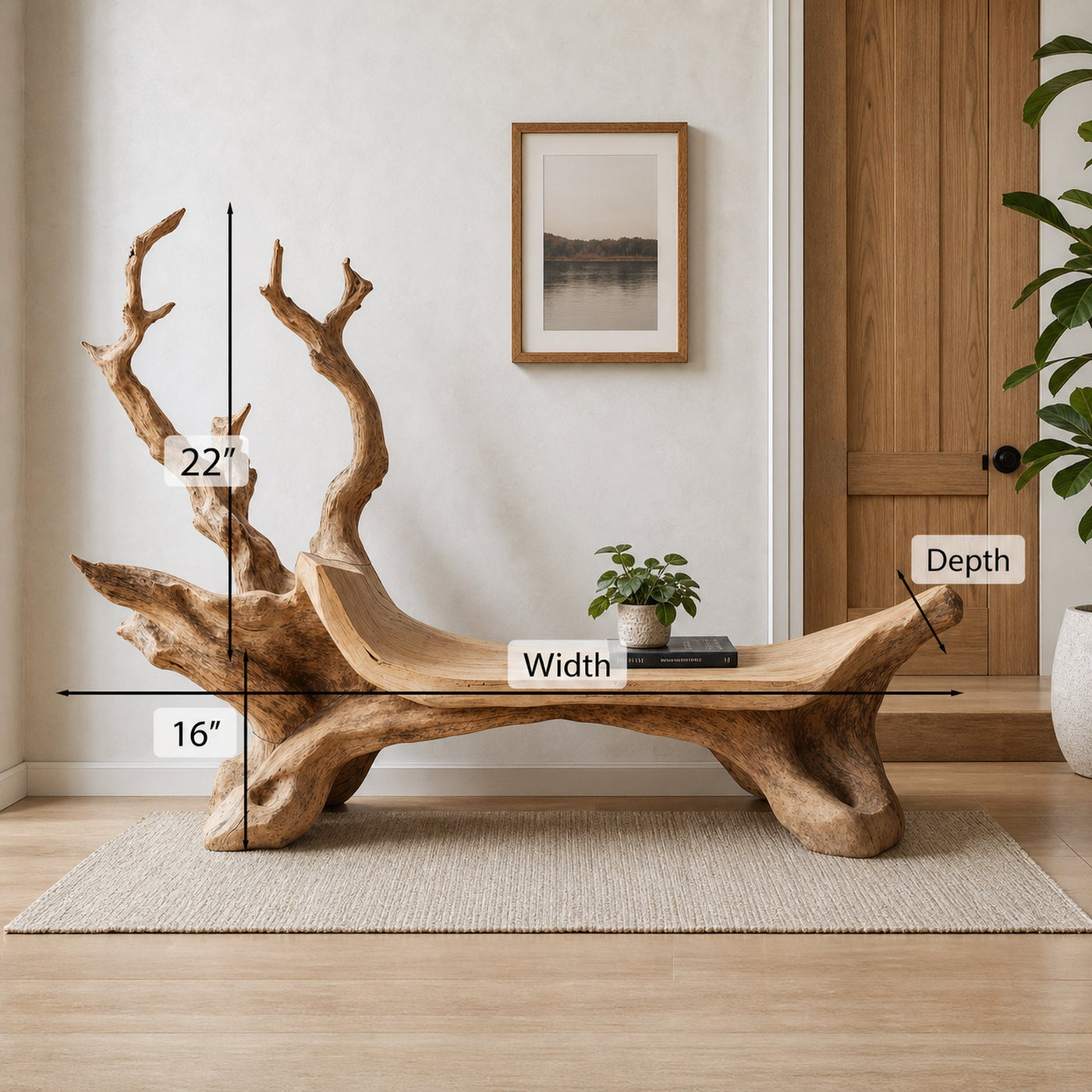 Mid Century Wooden Bench For Modern Living Room Decor - product view 6