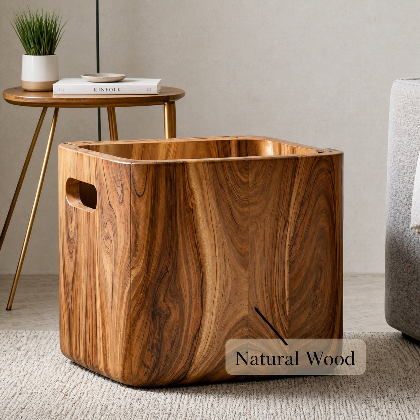 Mid Century Wooden Box With Handle For Entryway Storage - product view 6