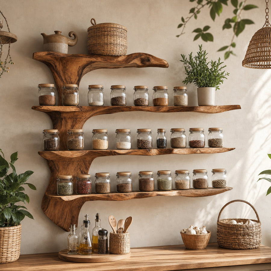 Mid Century Wooden Cabinet With Spice Rack For Kitchen
