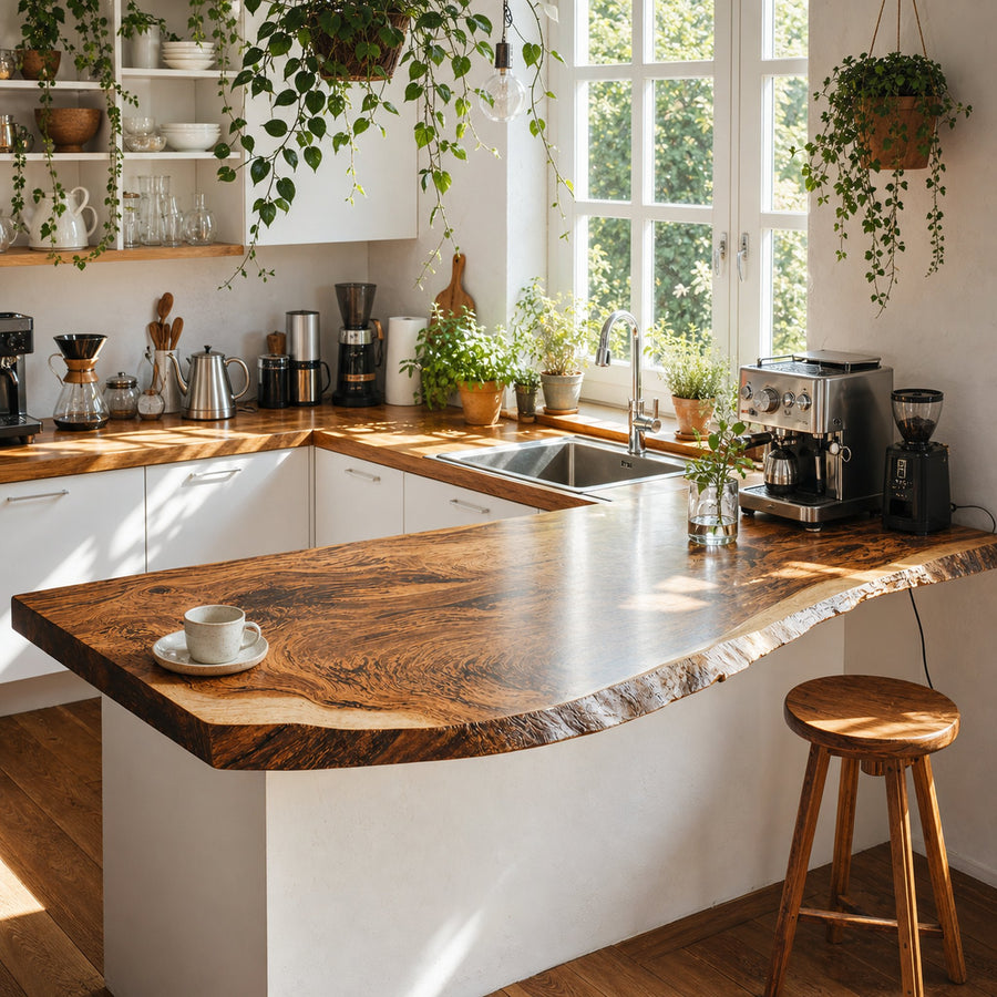 Mid Century Wooden Kitchen Countertop For Sleek Home Kitchen Design