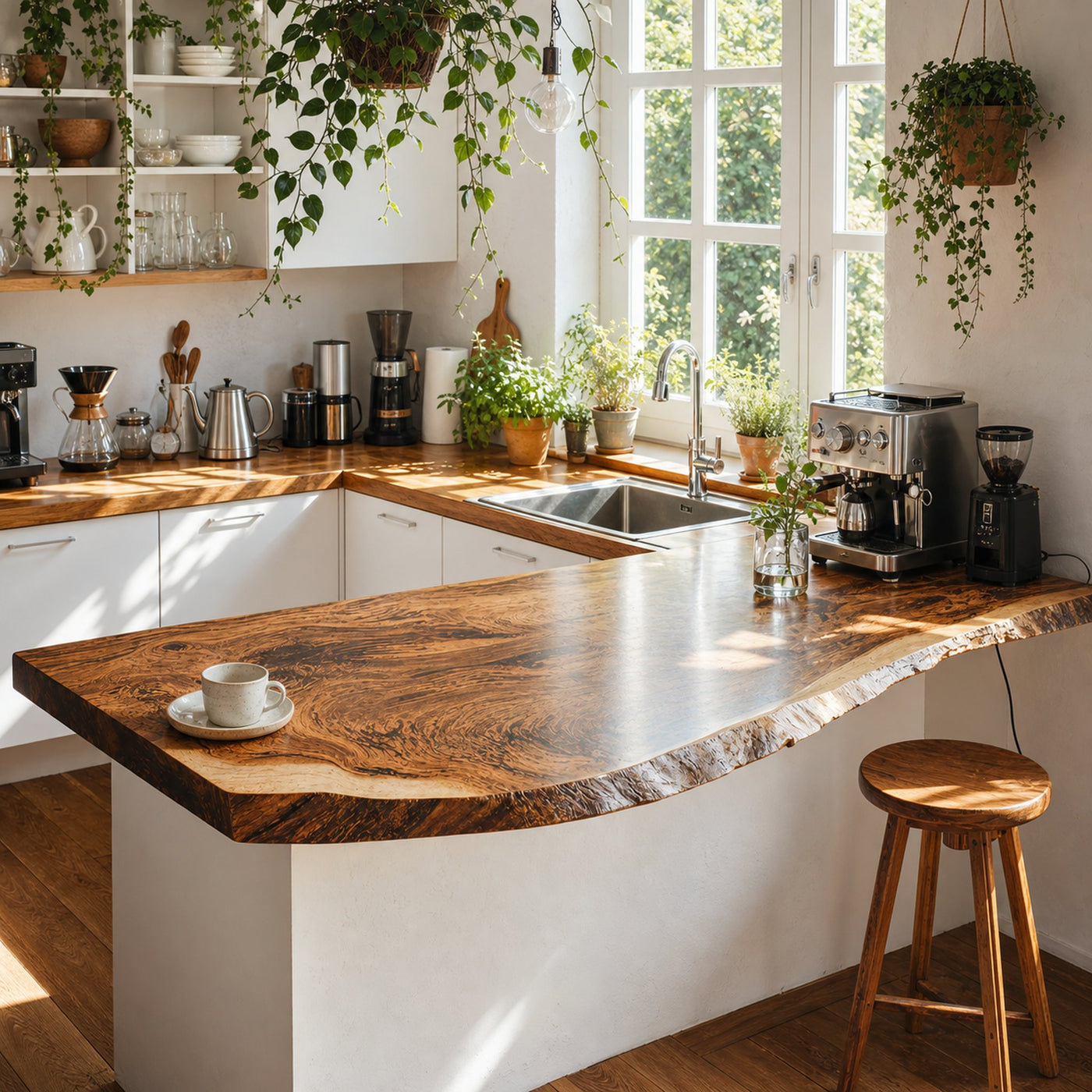 Mid Century Wooden Kitchen Countertop For Sleek Home Kitchen Design