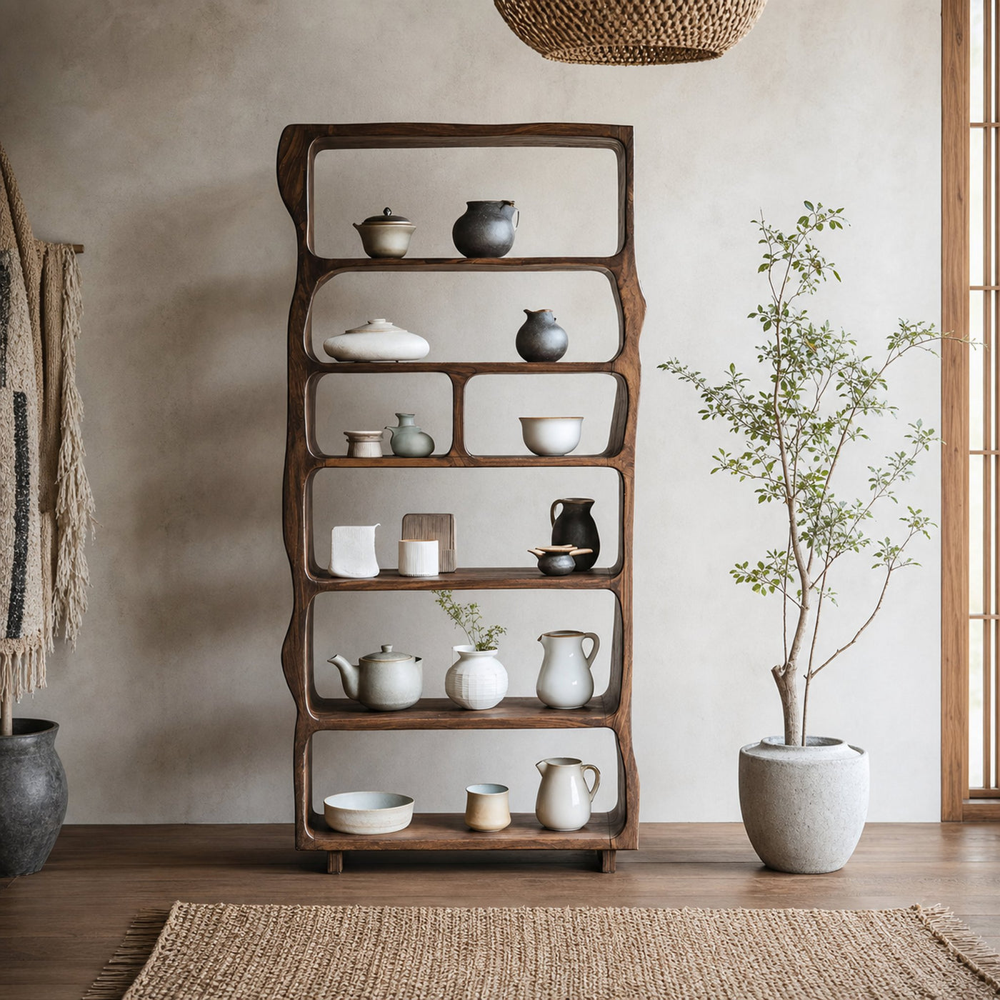 Mid Century Wooden Open Shelf For Living Room Furniture Decor