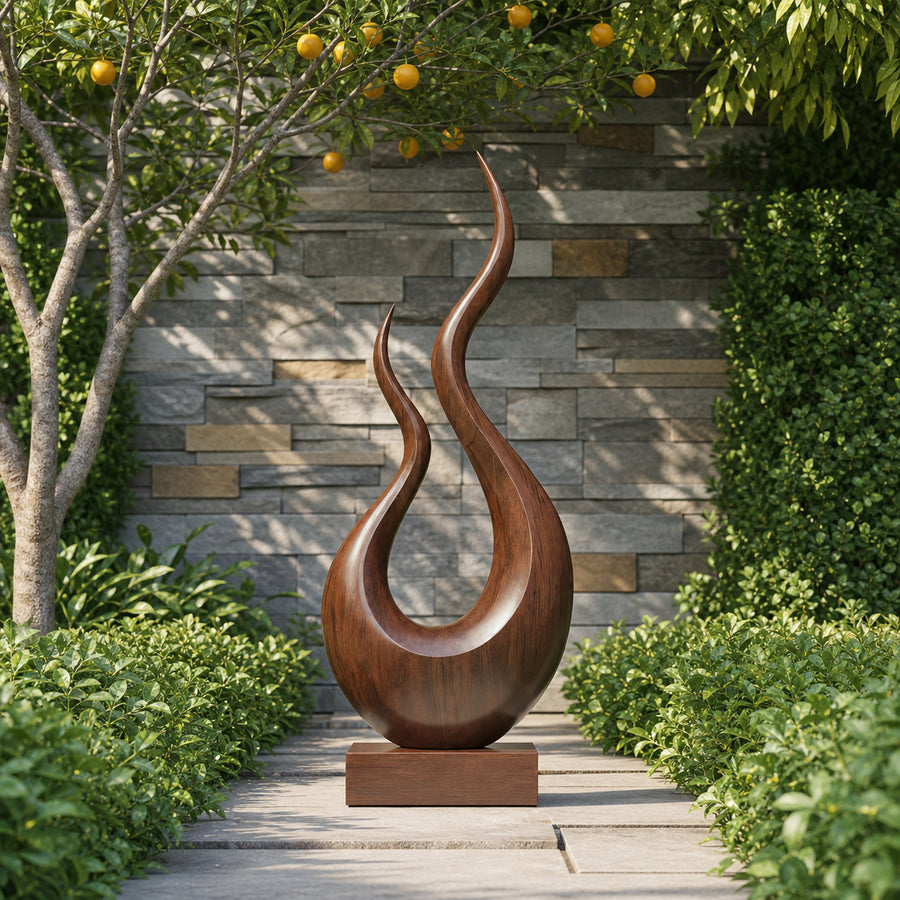Mid Century Wooden Sculpture For Garden Decorative Panel