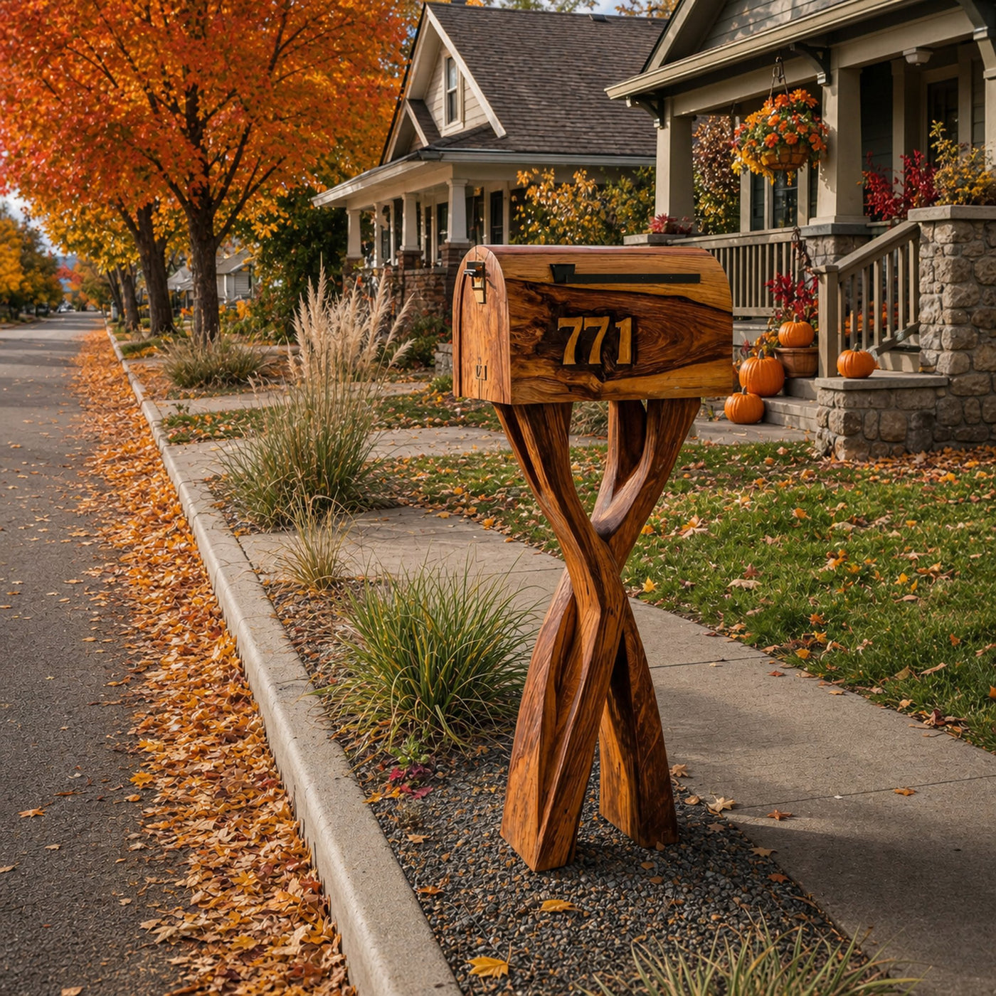Mid Century Wooden Sculpture Mailbox For Garden Rustic Decoration