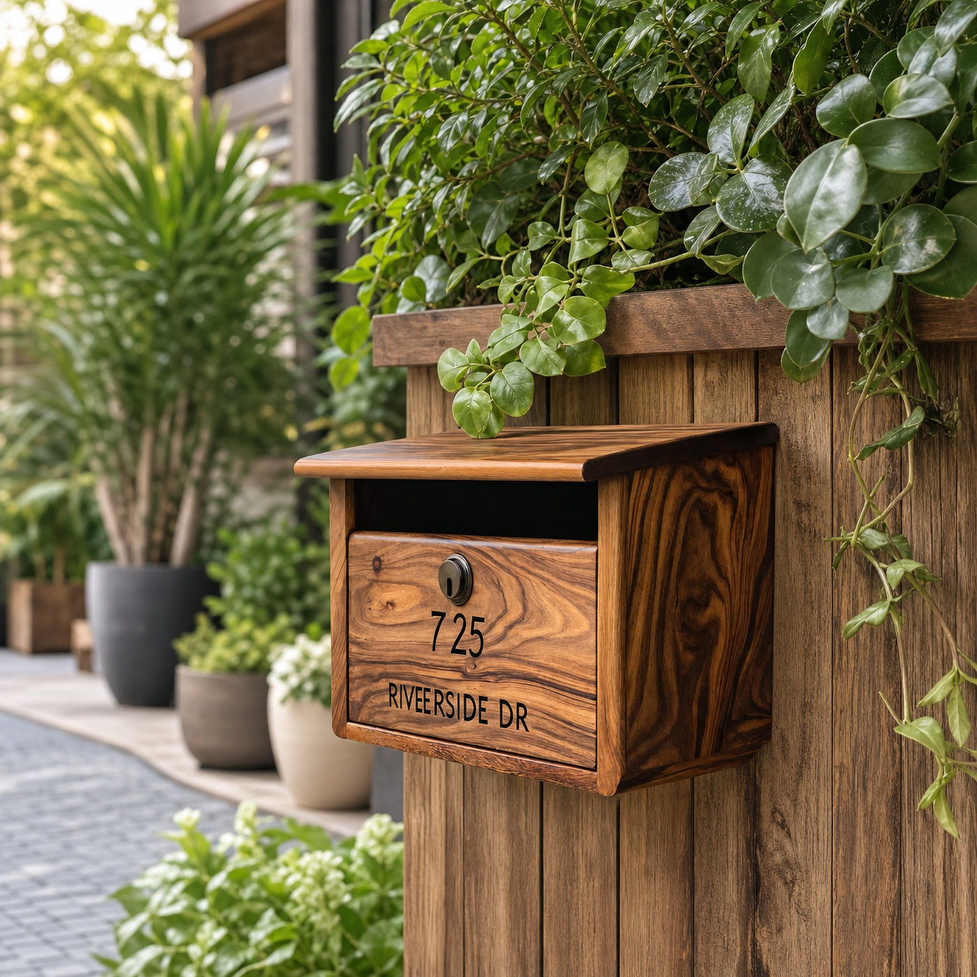 Mid Century Wooden Sculpture Mailbox For Outdoor Patio Furniture