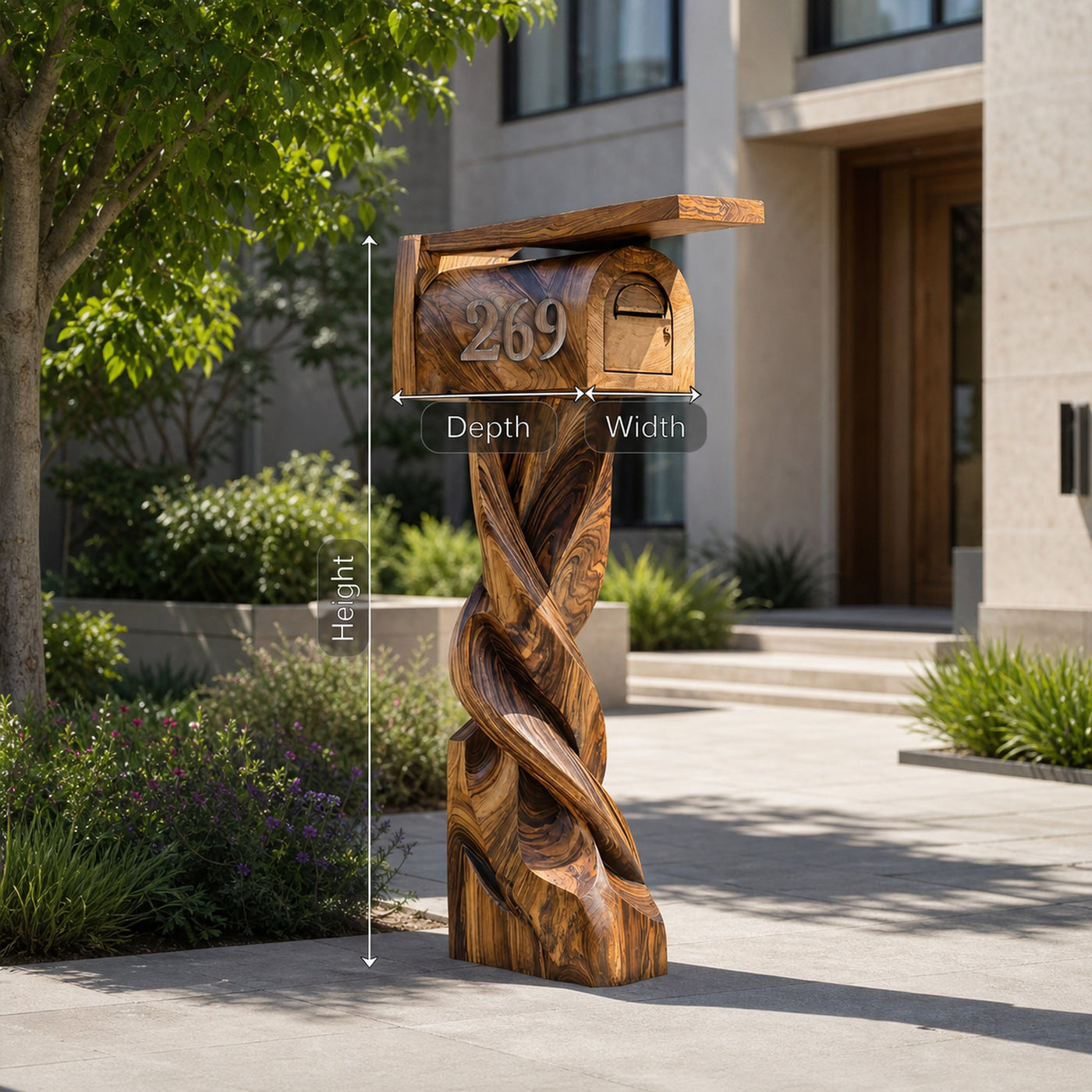 Mid Century Wooden Sculpture Mailbox For Patio Outdoor Decor - product view 6