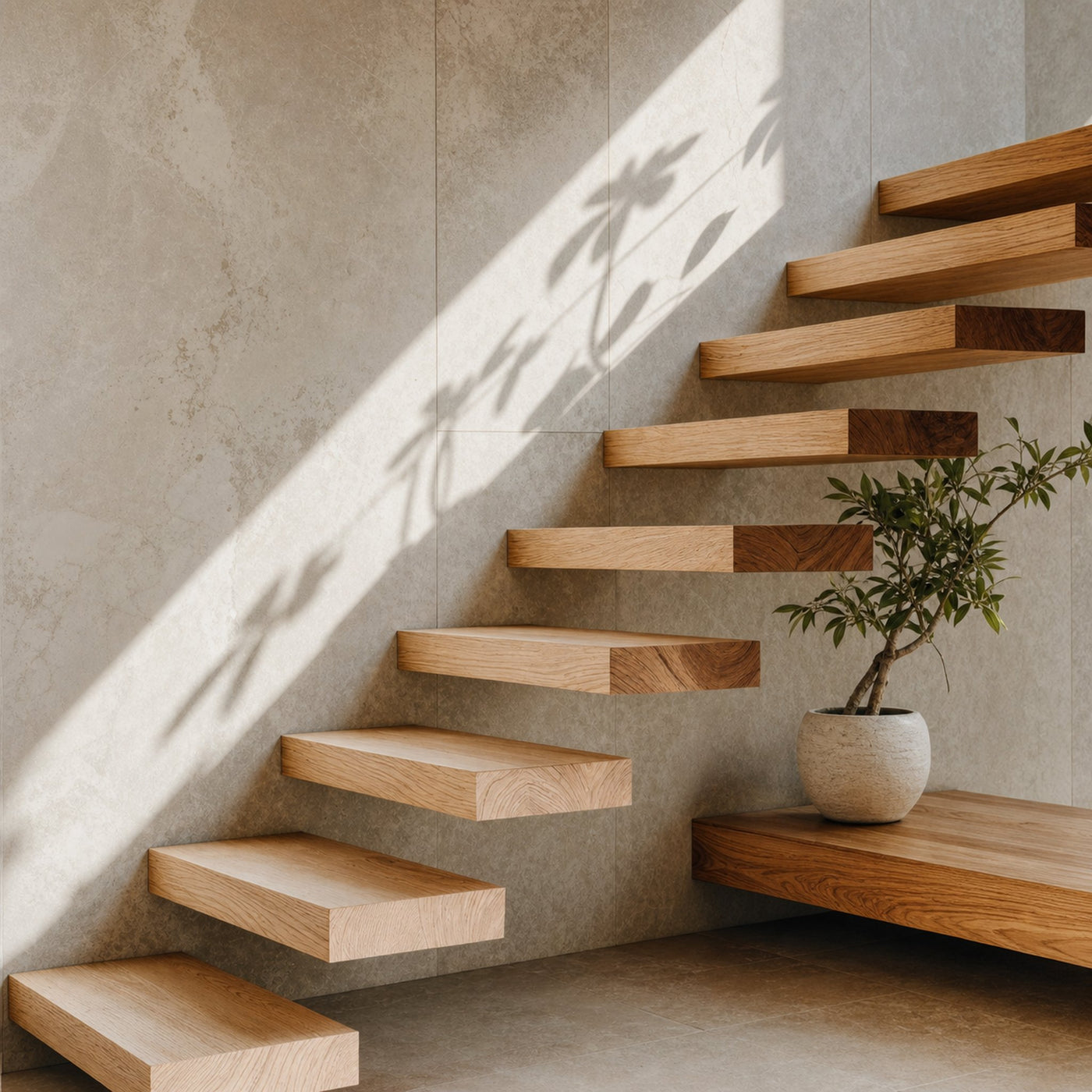 Mid Century Wooden Stair Modern Living Room