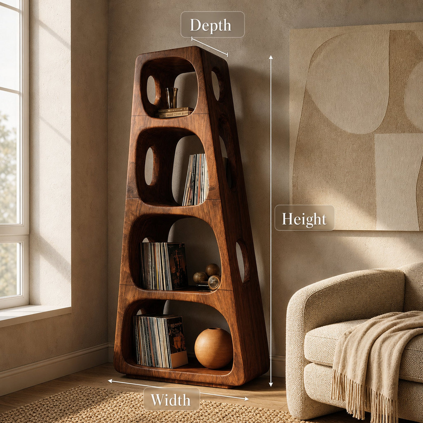 Mid Century Wooden Standing Shelf For Living Room - product view 7