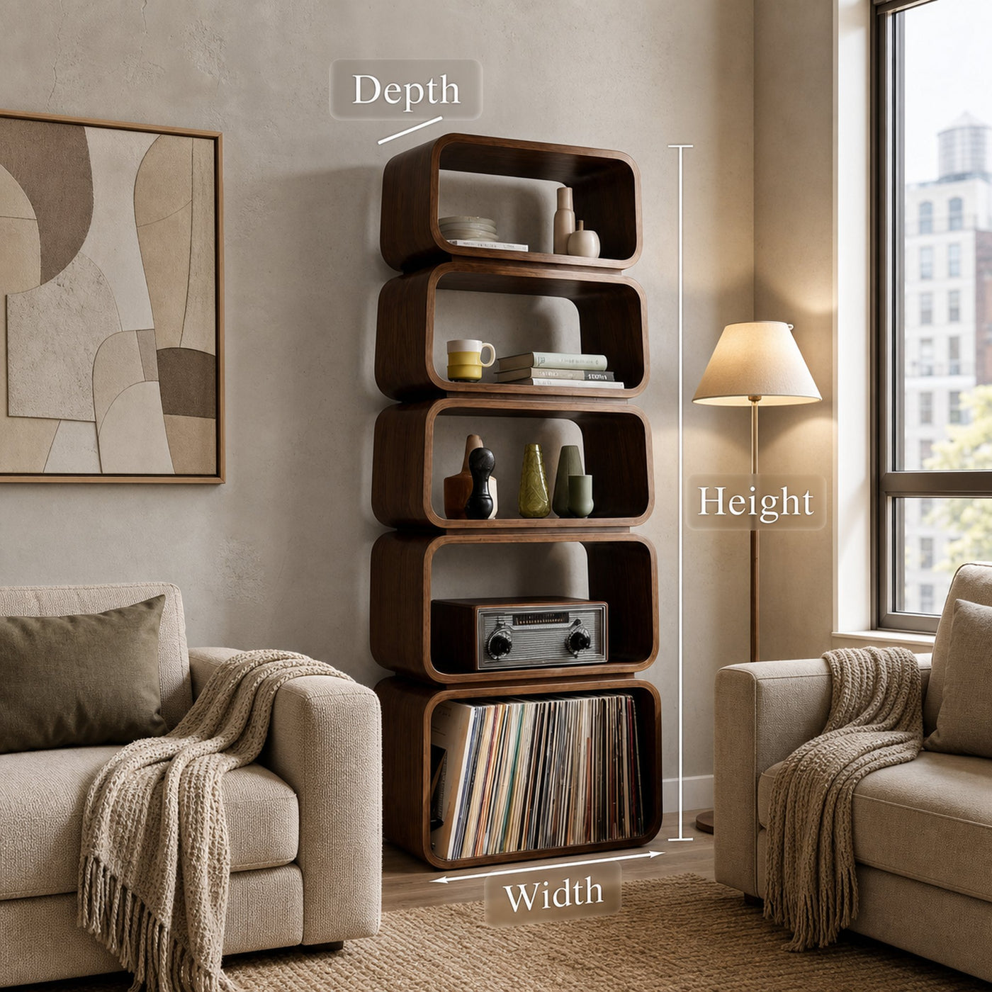 Mid Century Wooden Standing Shelf For Living Room Display - product view 7