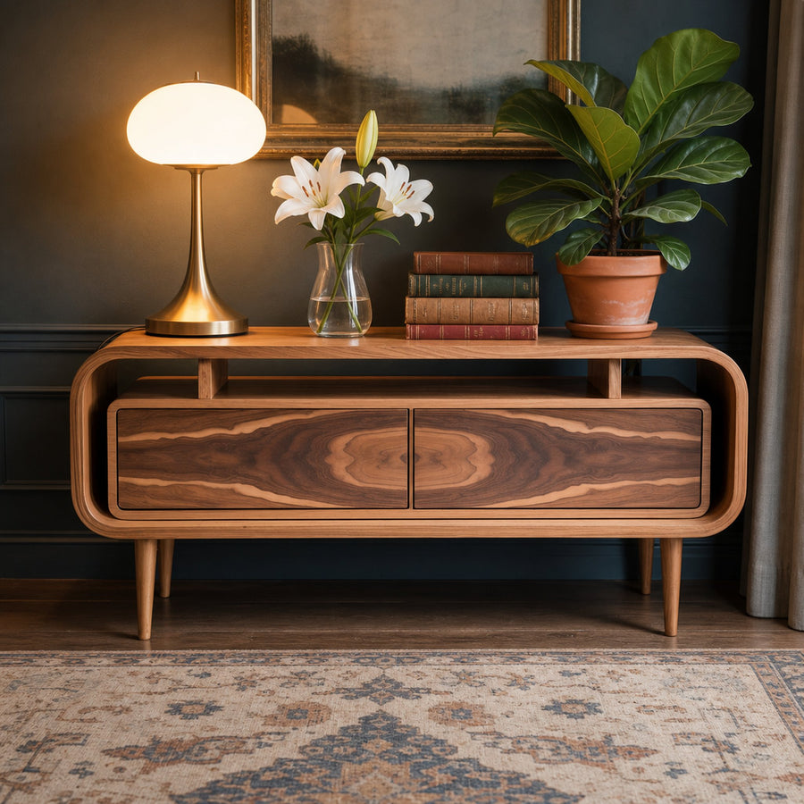Mid Century Wooden Storage Console Living Room Or Entryway