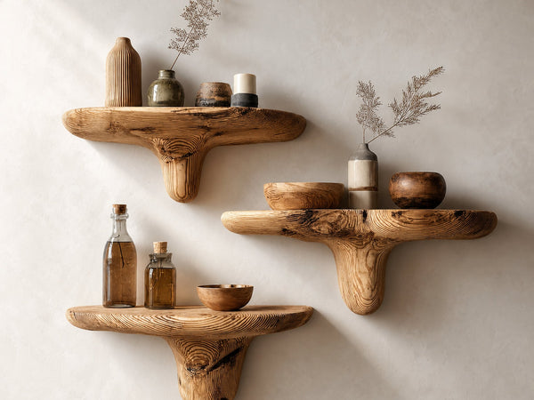 Midcentury Mushroom Floating Shelves Entryway