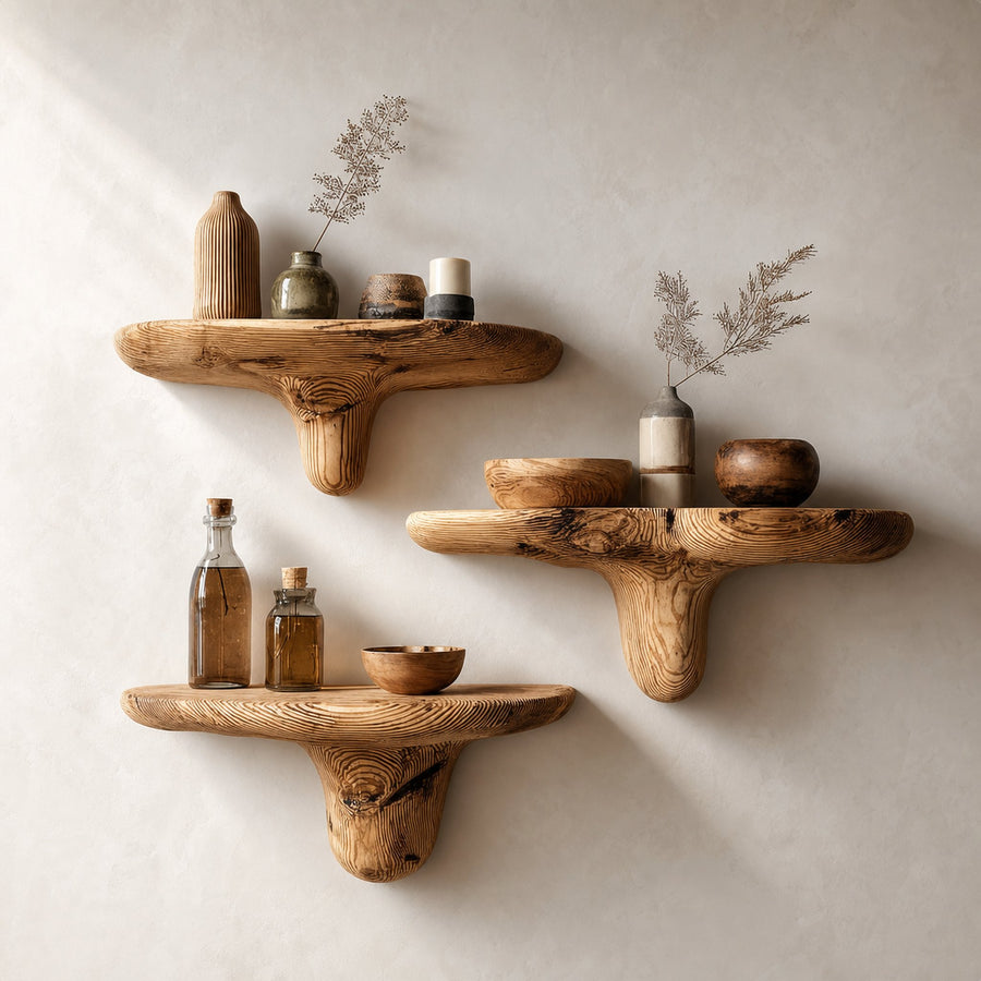 Midcentury Mushroom Floating Shelves Entryway