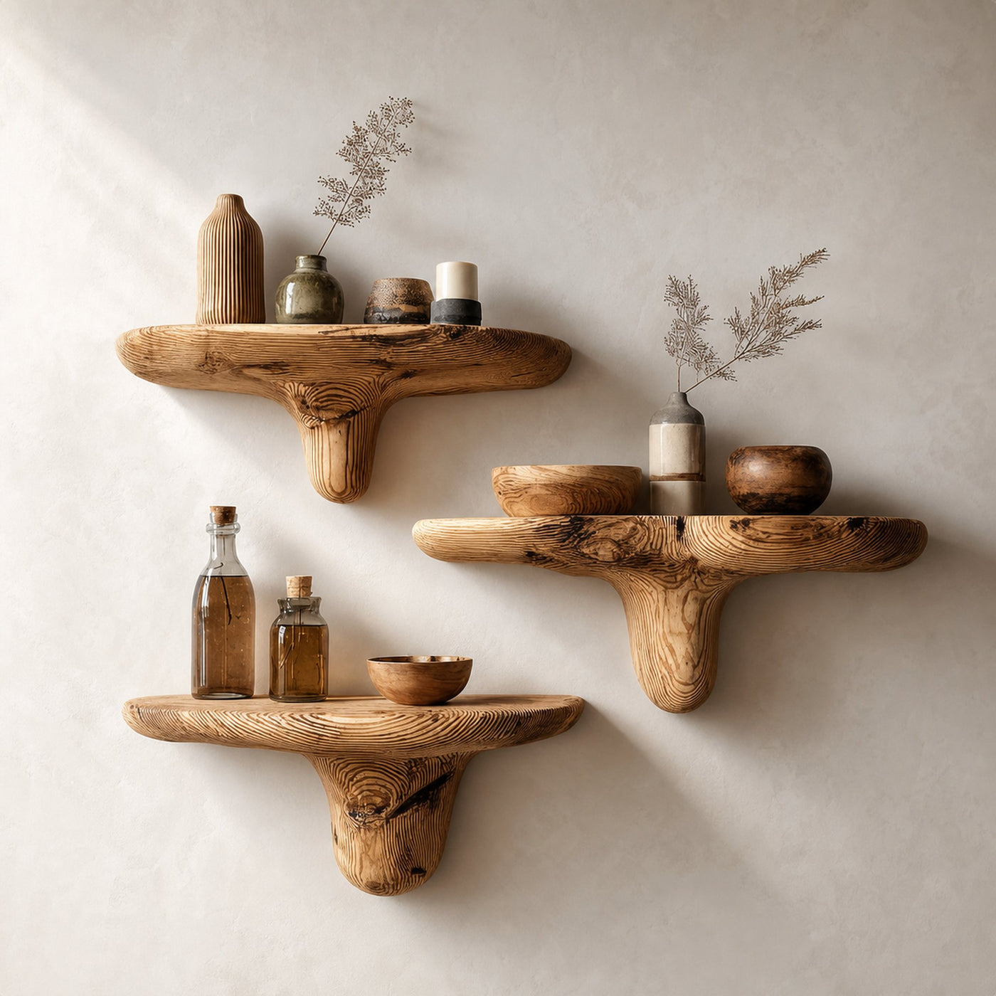 Midcentury Mushroom Floating Shelves Entryway