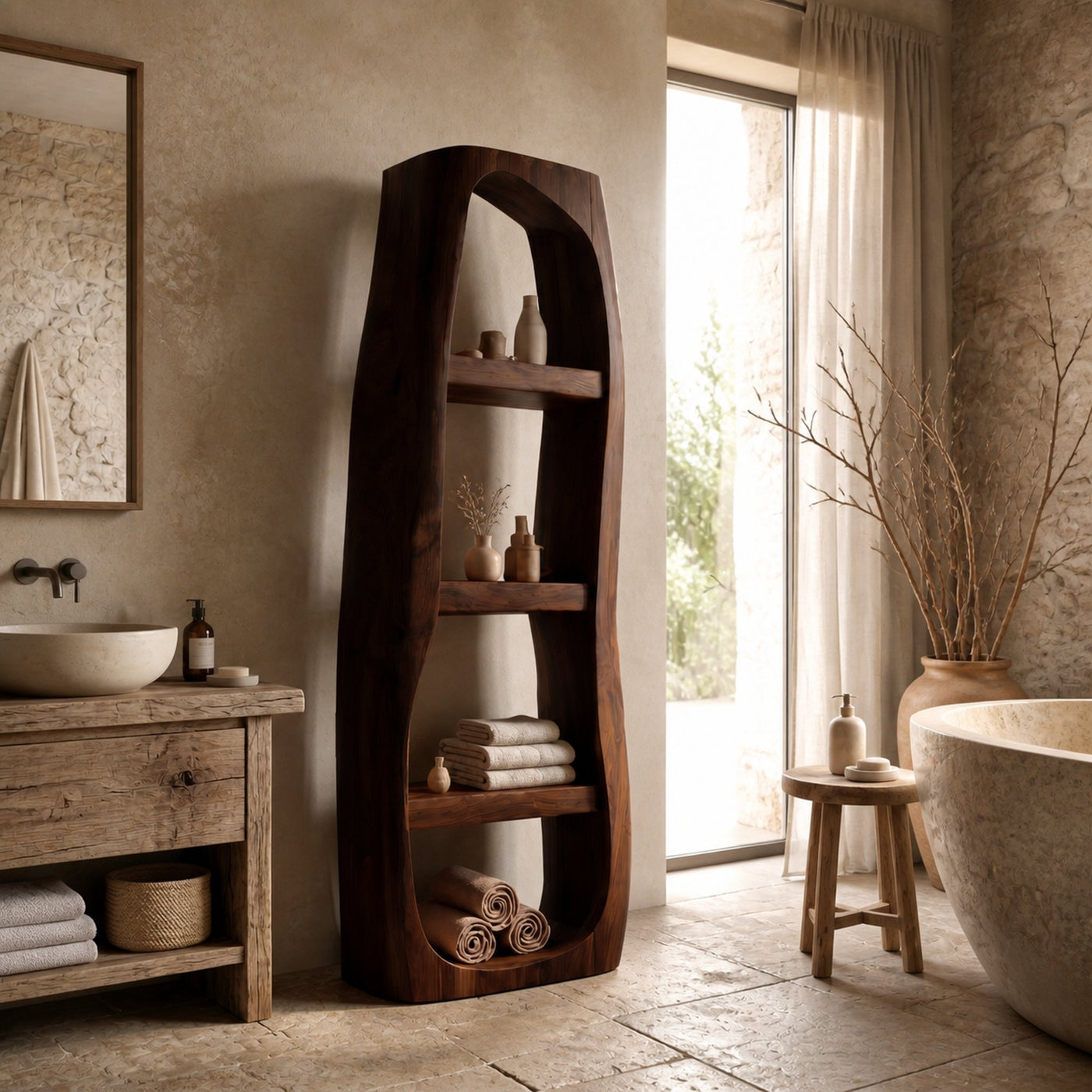 Minimal Bathroom Storage Cabinet With Curved Arched Design For Bathroom - product view 7