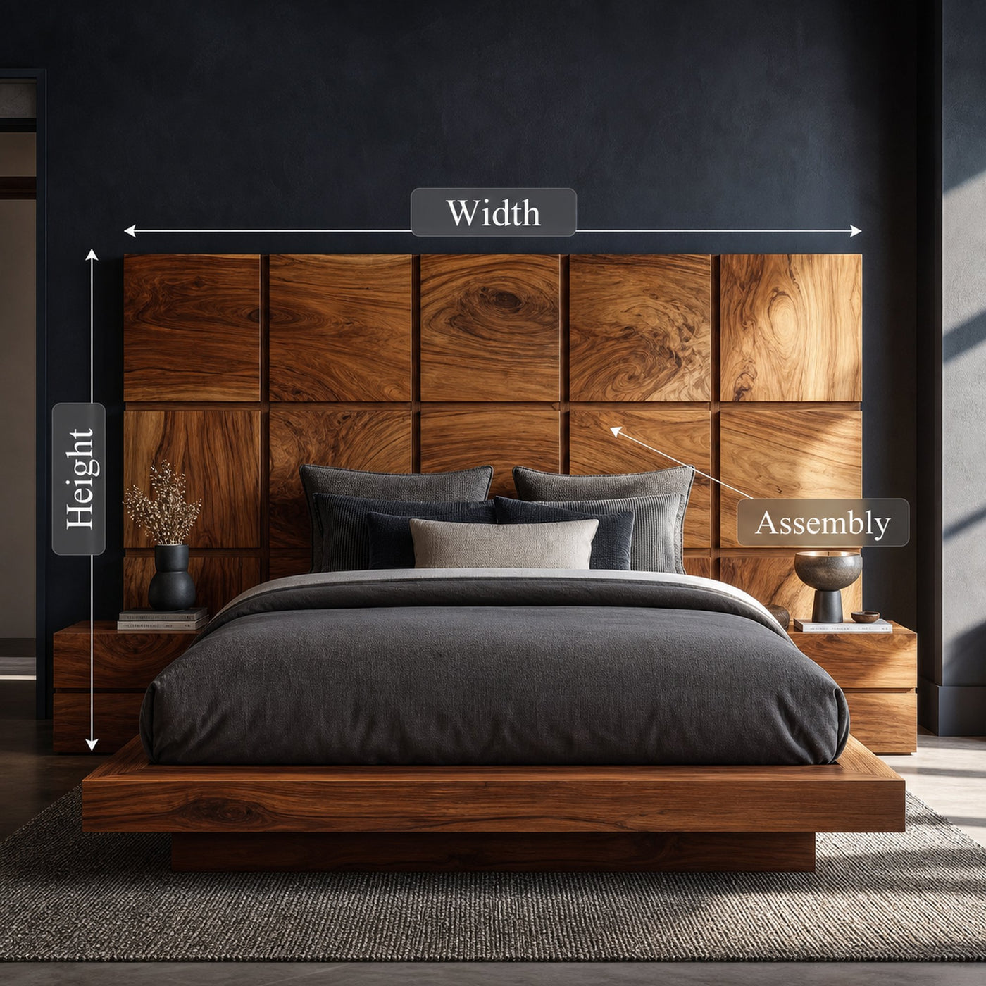 Minimal Grid Wood Headboard For Dark Contemporary Bedroom - product view 8