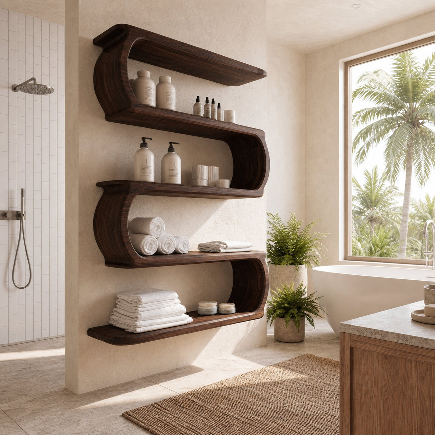 Minimal Natural Wood Floating Bathroom Shelves For Spa Decor - product view 7