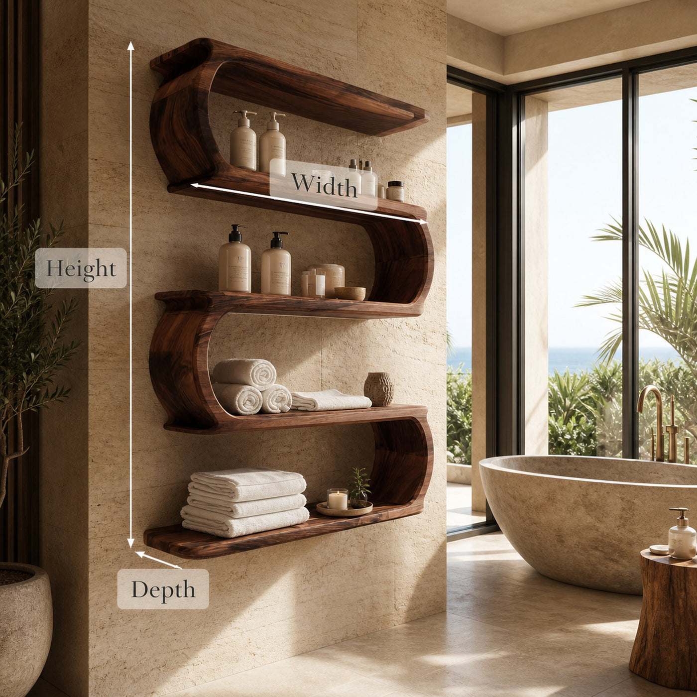 Minimal Natural Wood Floating Bathroom Shelves For Spa Decor - product view 8