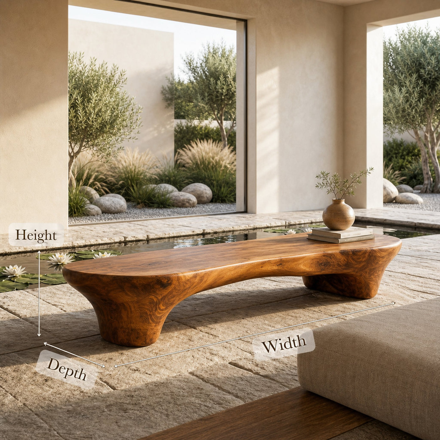 Minimal Organic Bench Solid Wood Smooth Rounded Form Entryway - product view 6
