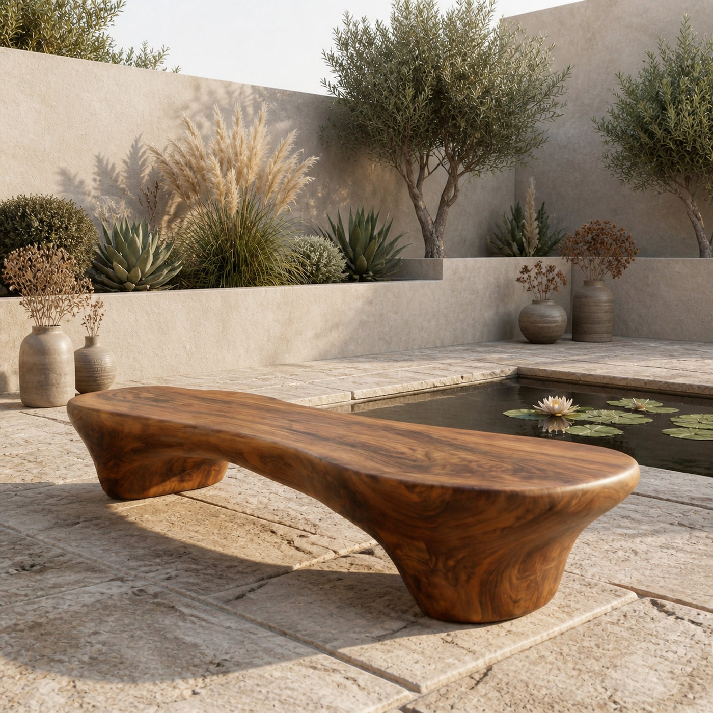 Minimal Organic Bench Solid Wood Smooth Rounded Form Entryway - product view 7