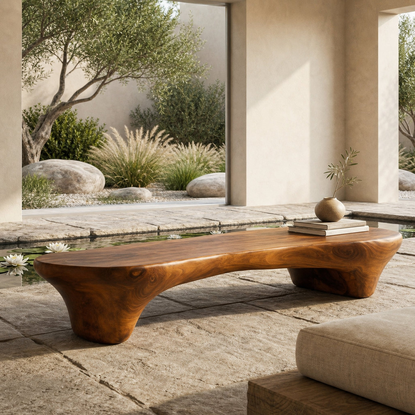 Minimal Organic Bench Solid Wood Smooth Rounded Form Entryway - product view 8