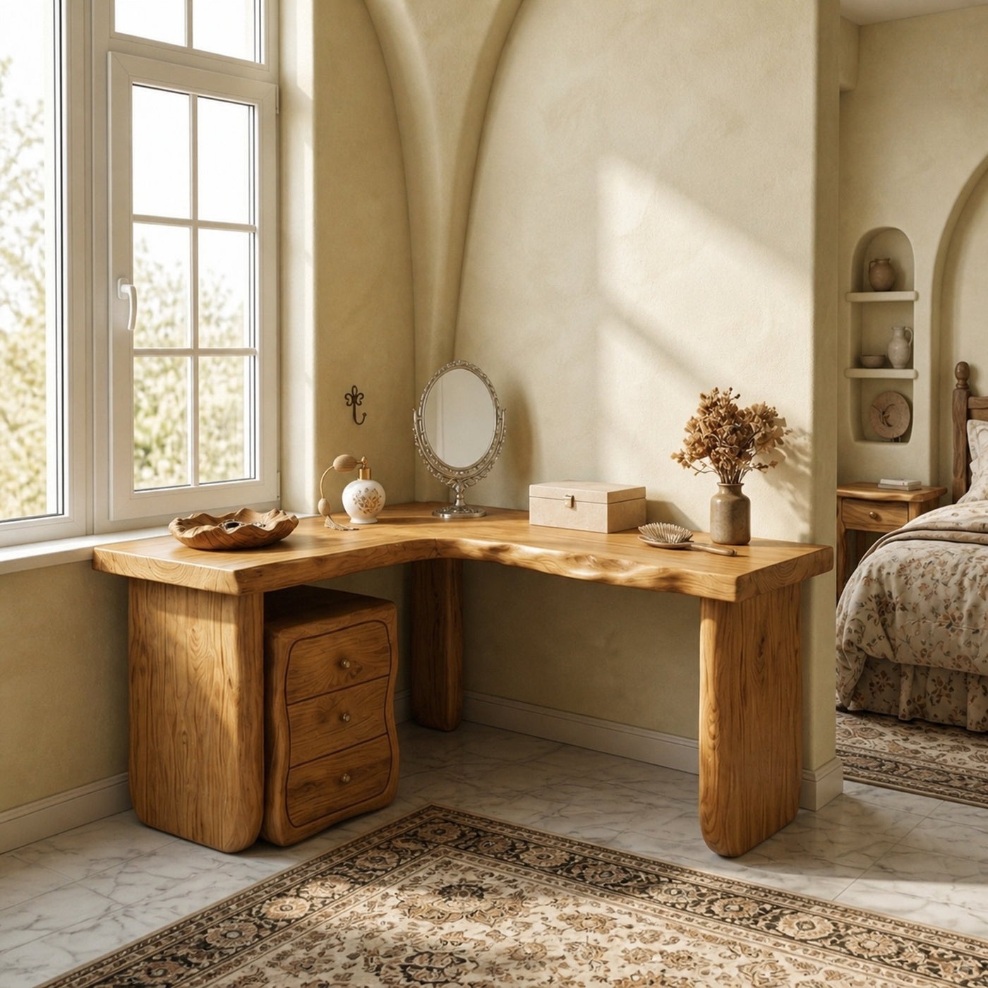 Minimal Organic Vanity Table Makeup Desk Corner L Shape Bedroom And Vanity Area