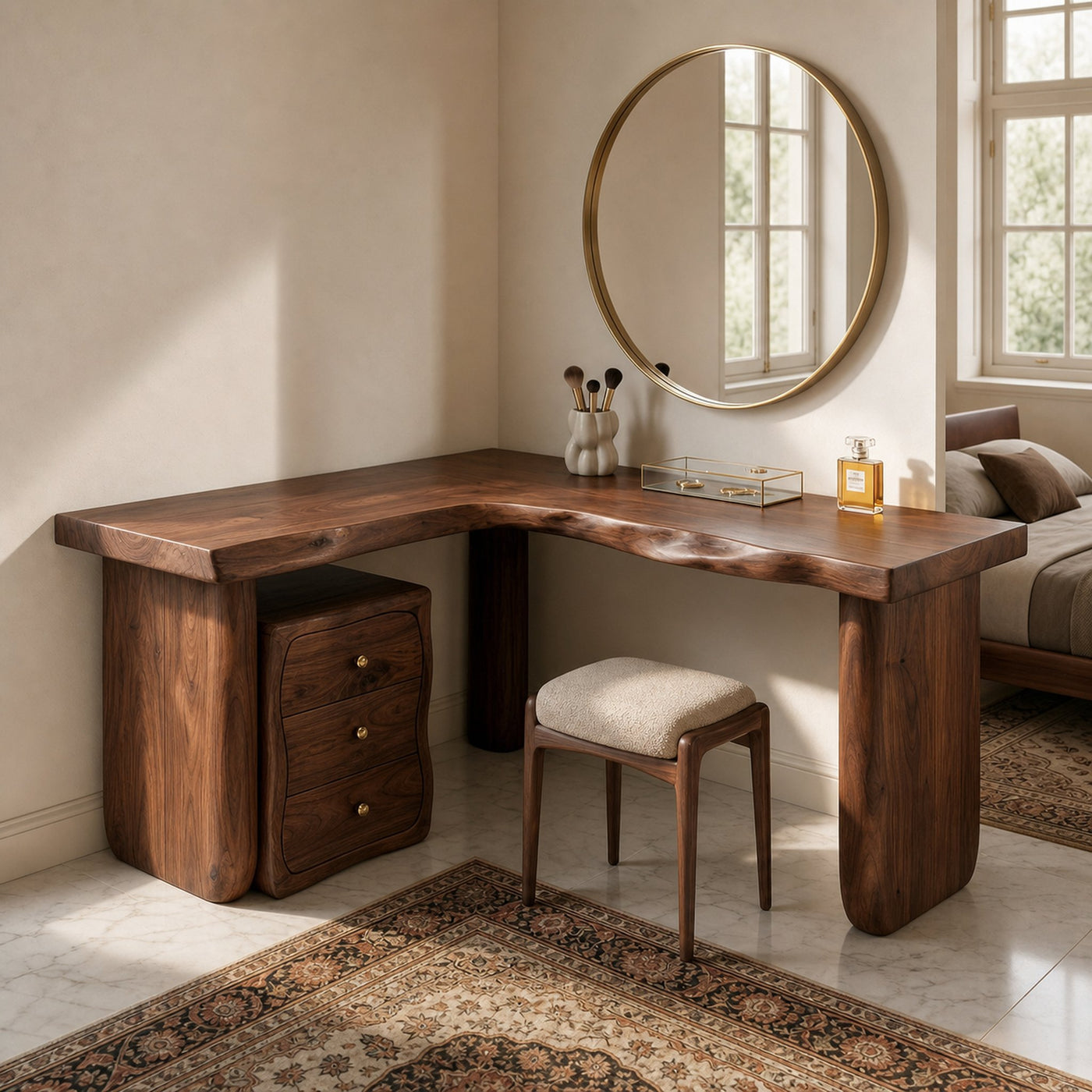 Minimal Organic Vanity Table Makeup Desk Corner L Shape Bedroom And Vanity Area - product view 7