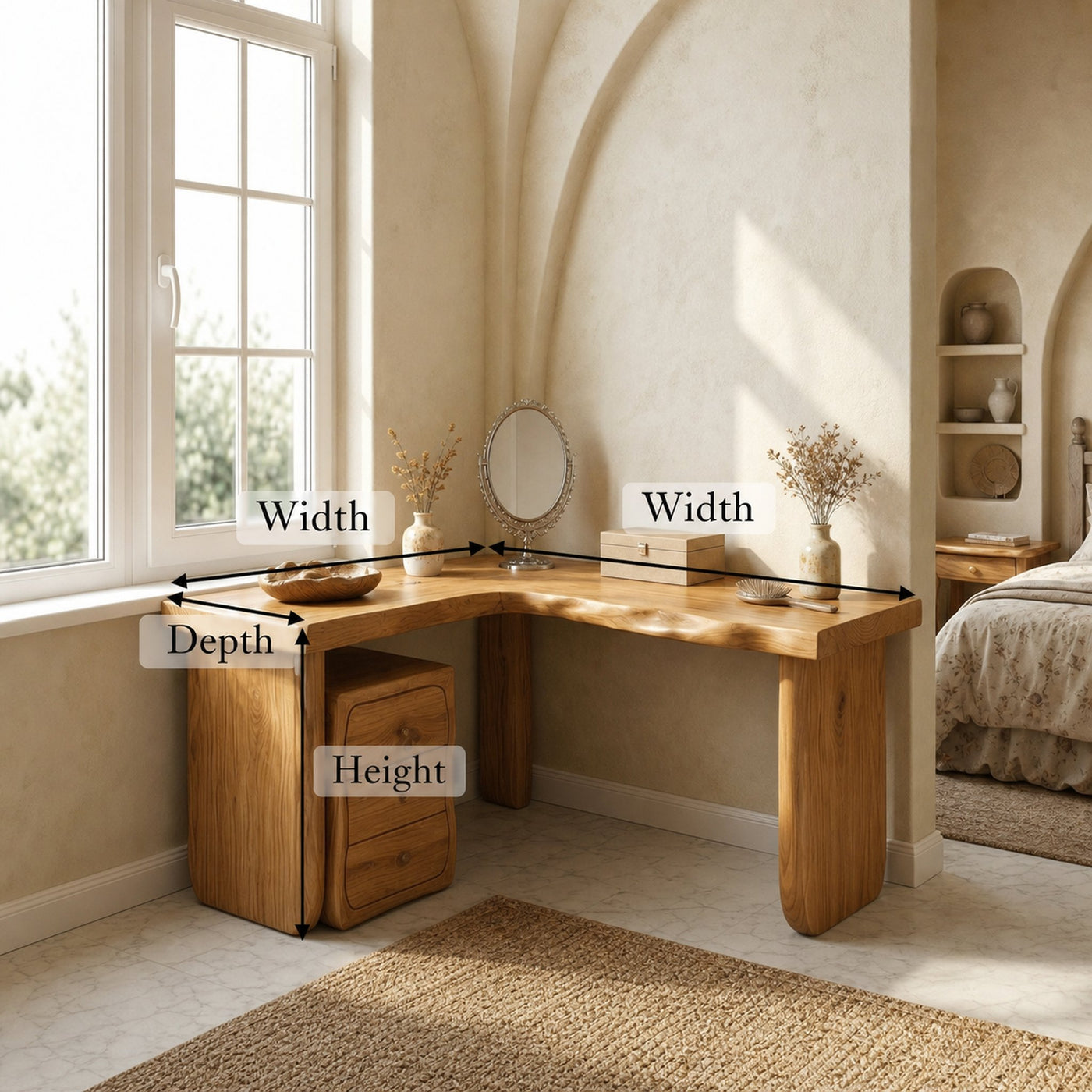 Minimal Organic Vanity Table Makeup Desk Corner L Shape Bedroom And Vanity Area - product view 8
