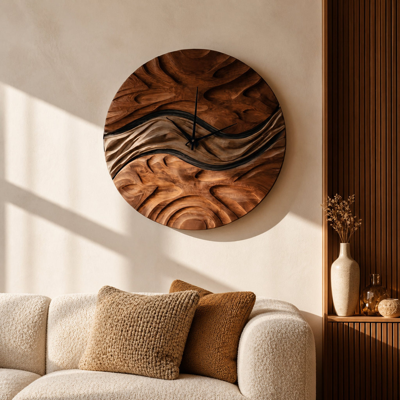 Minimal Sculptural Wooden Wall Clock For Living Room