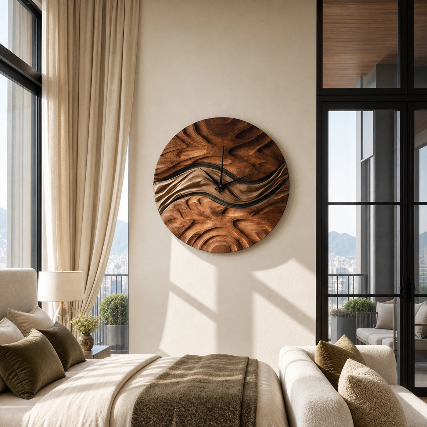 Minimal Sculptural Wooden Wall Clock For Living Room - product view 6