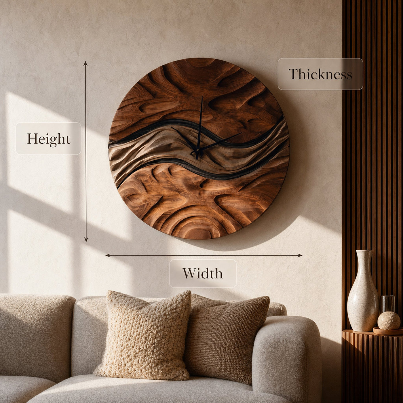 Minimal Sculptural Wooden Wall Clock For Living Room - product view 7