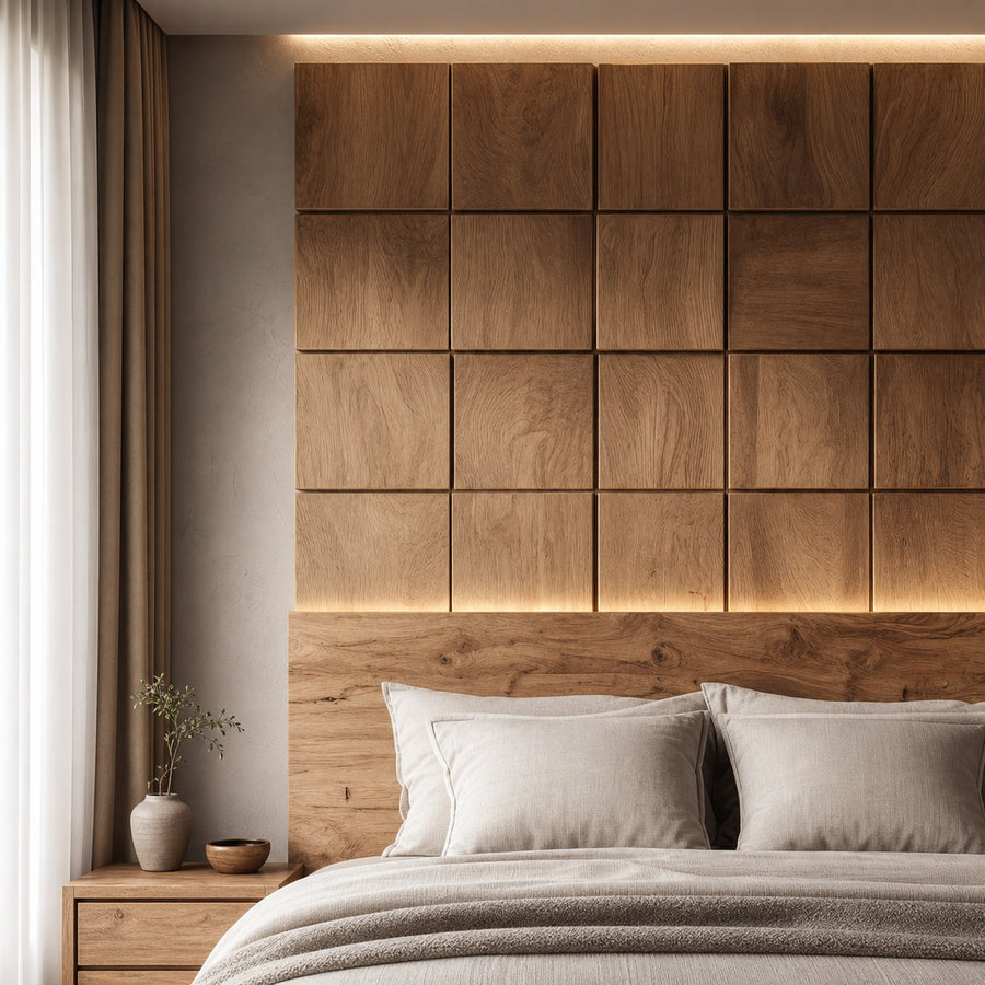 Minimal Solid Wood Panel Headboard Bedroom Interior Contemporary Wall Feature