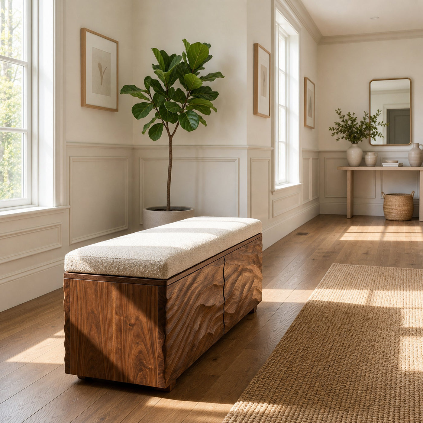Minimal Wooden Storage Bench For Bedroom Foot Area - product view 7