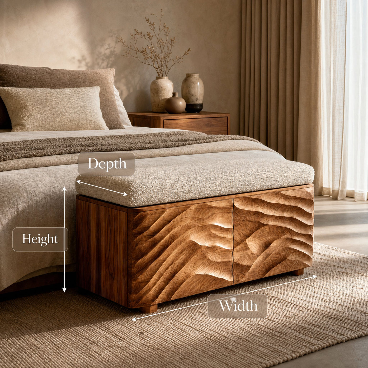 Minimal Wooden Storage Bench For Bedroom Foot Area - product view 8