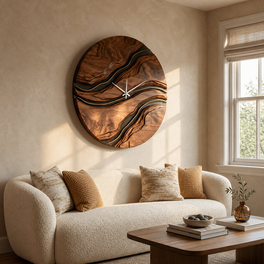 Minimalist Artistic Wooden Wall Clock For Living Room Design