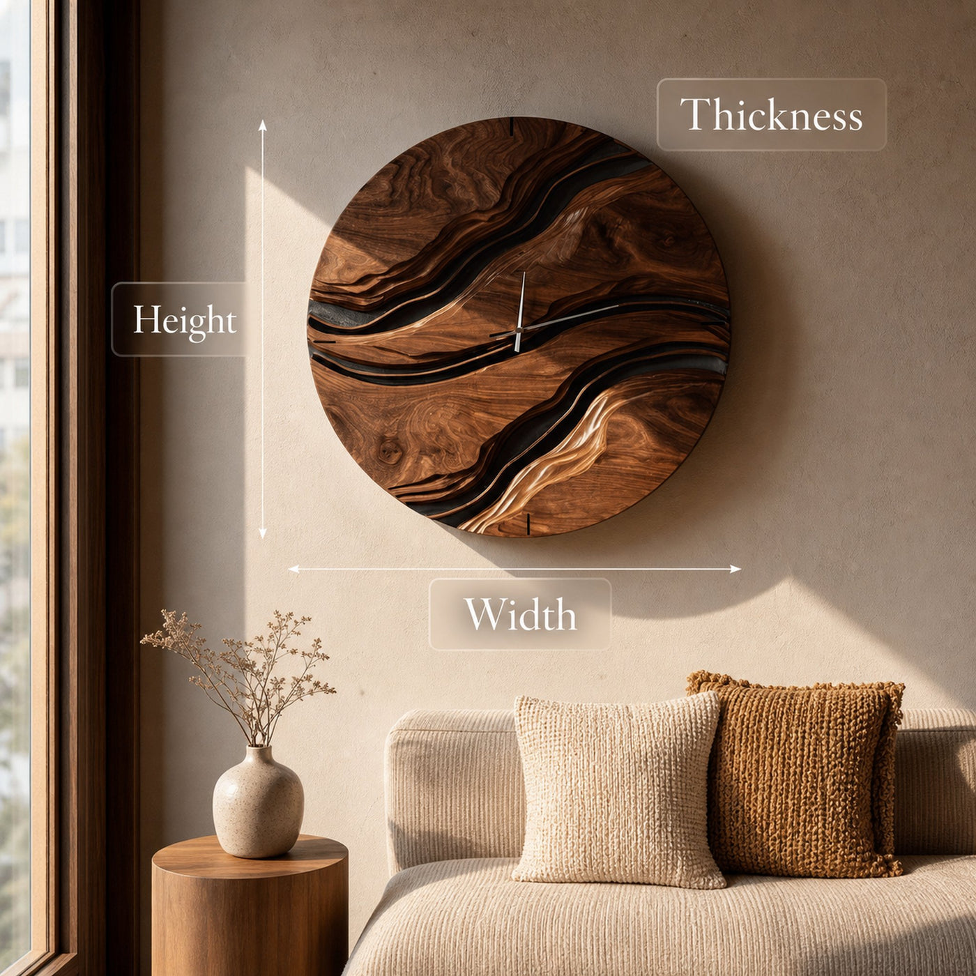 Minimalist Artistic Wooden Wall Clock For Living Room Design - product view 7
