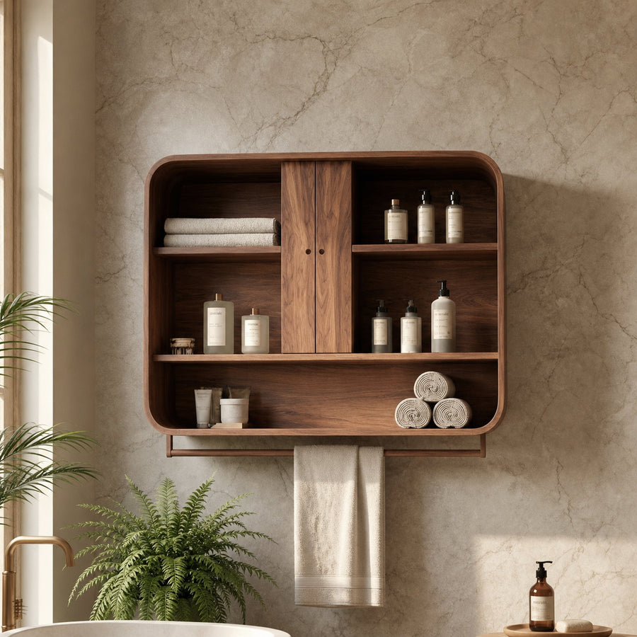 Minimalist Bathroom Cabinet Solid Natural Wood Material For Bathroom Space