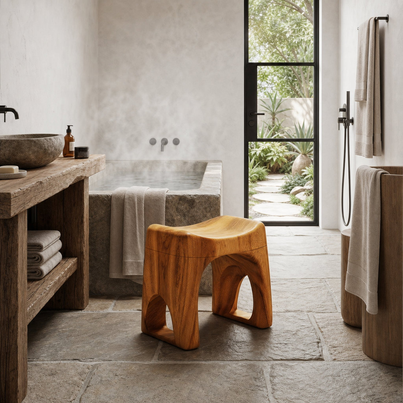 Minimalist Bathroom Stool With Organic Solid Wood Design For Bathroom - product view 6