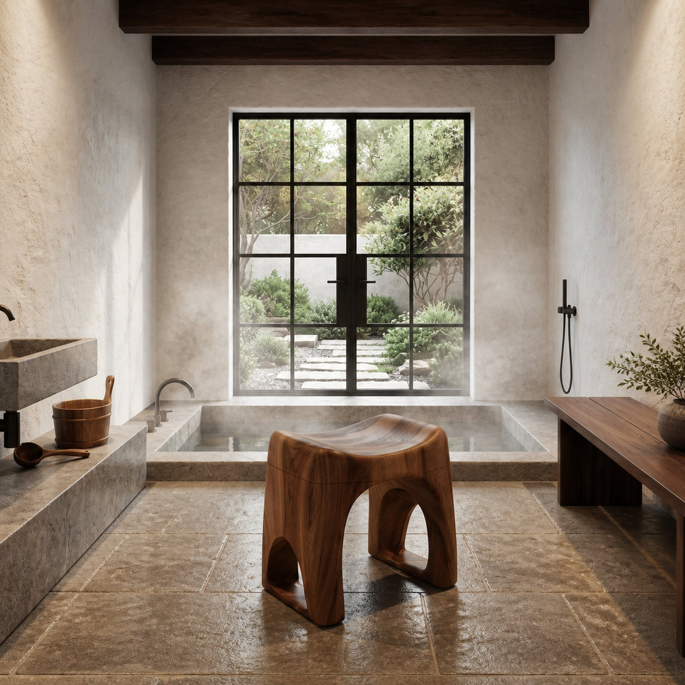 Minimalist Bathroom Stool With Organic Solid Wood Design For Bathroom - product view 7