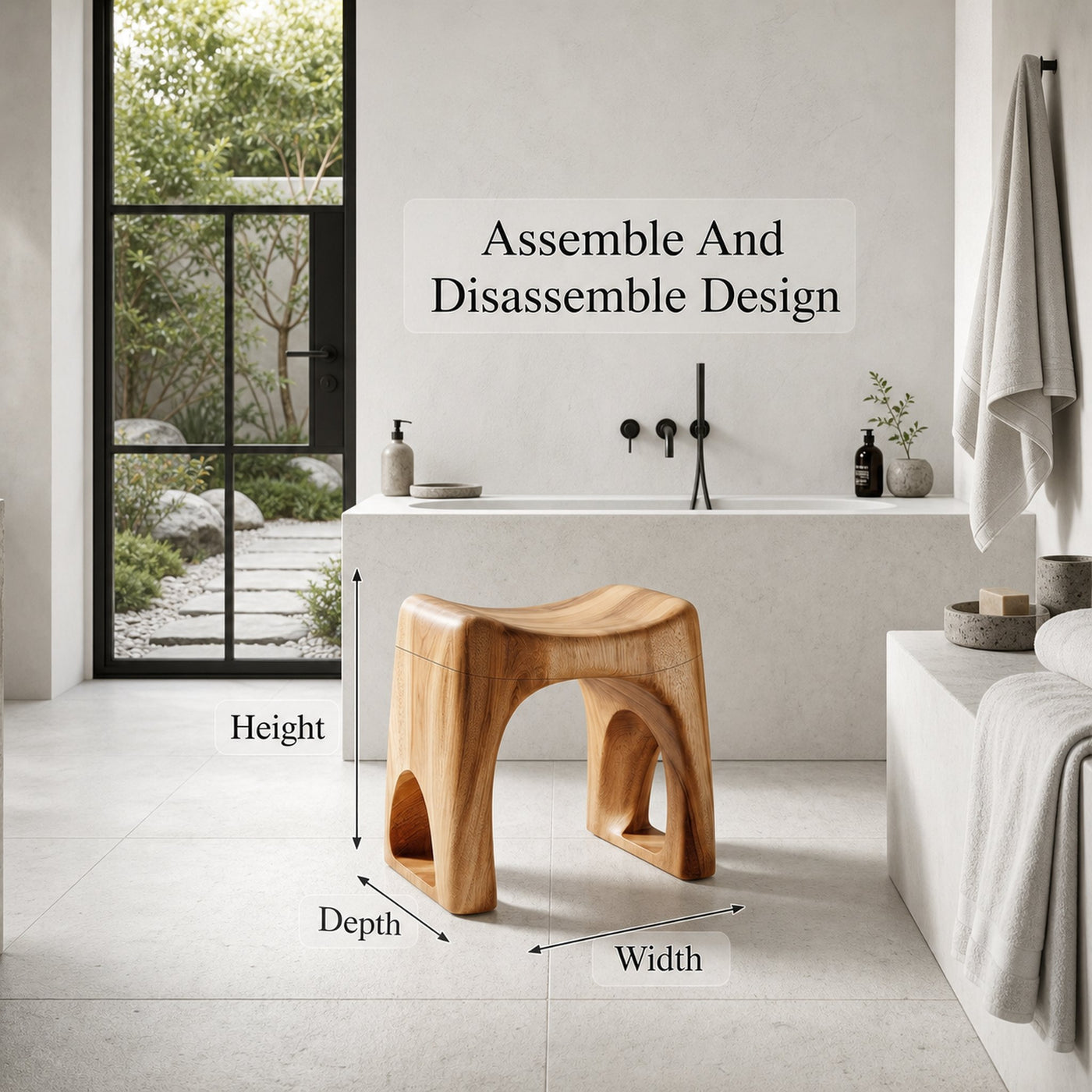 Minimalist Bathroom Stool With Organic Solid Wood Design For Bathroom - product view 8