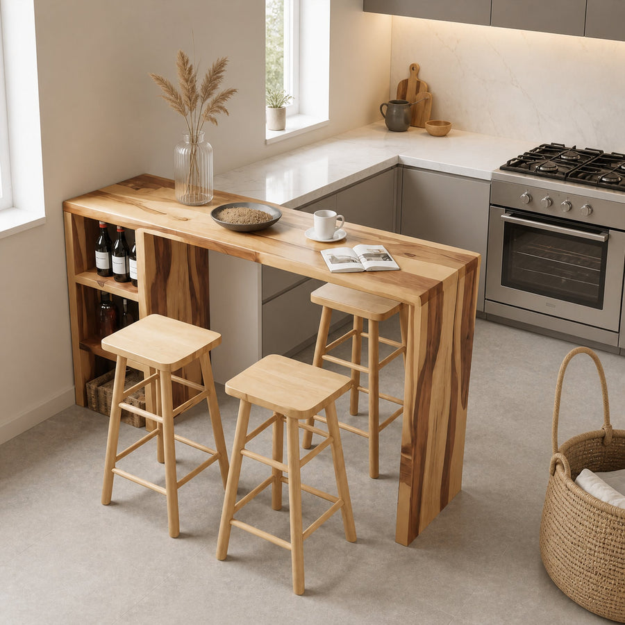 Minimalist Breakfast Bar Table With Stools For Small Kitchens Or Studios