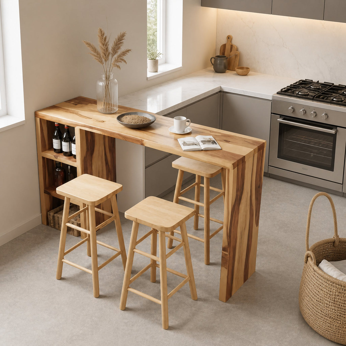 Minimalist Breakfast Bar Table With Stools For Small Kitchens Or Studios