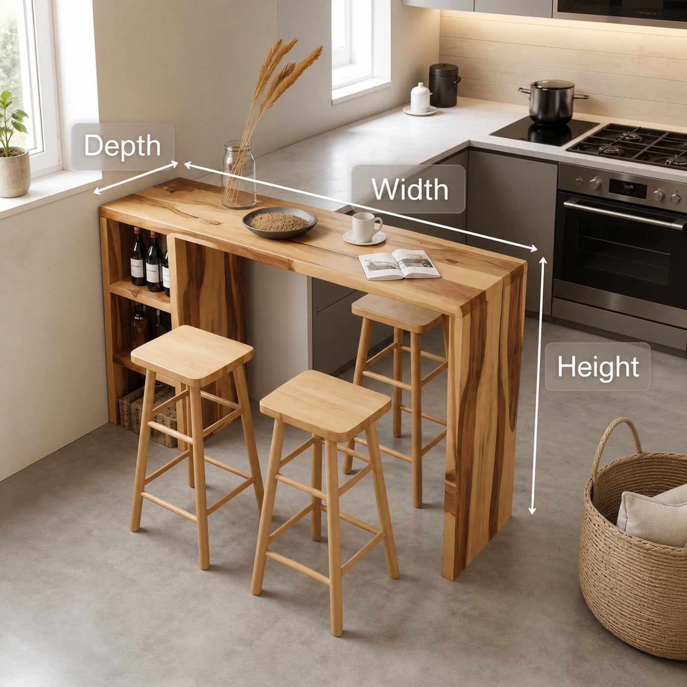 Minimalist Breakfast Bar Table With Stools For Small Kitchens Or Studios - product view 6