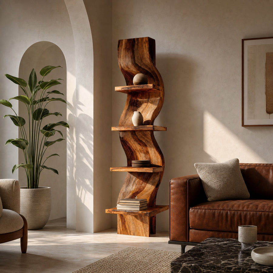 Minimalist Curved Display Shelf For Living Room Interior