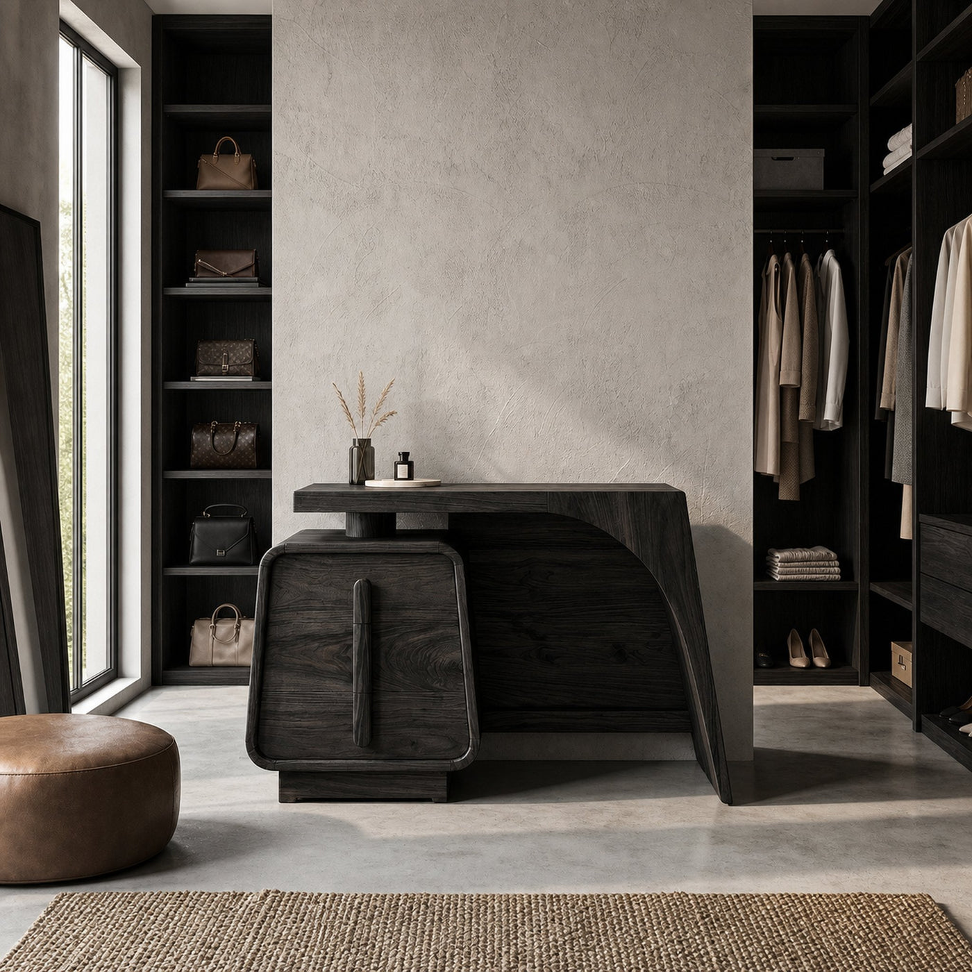Minimalist Dressing Table With Storage Sculptural Curved Design For Bedroom