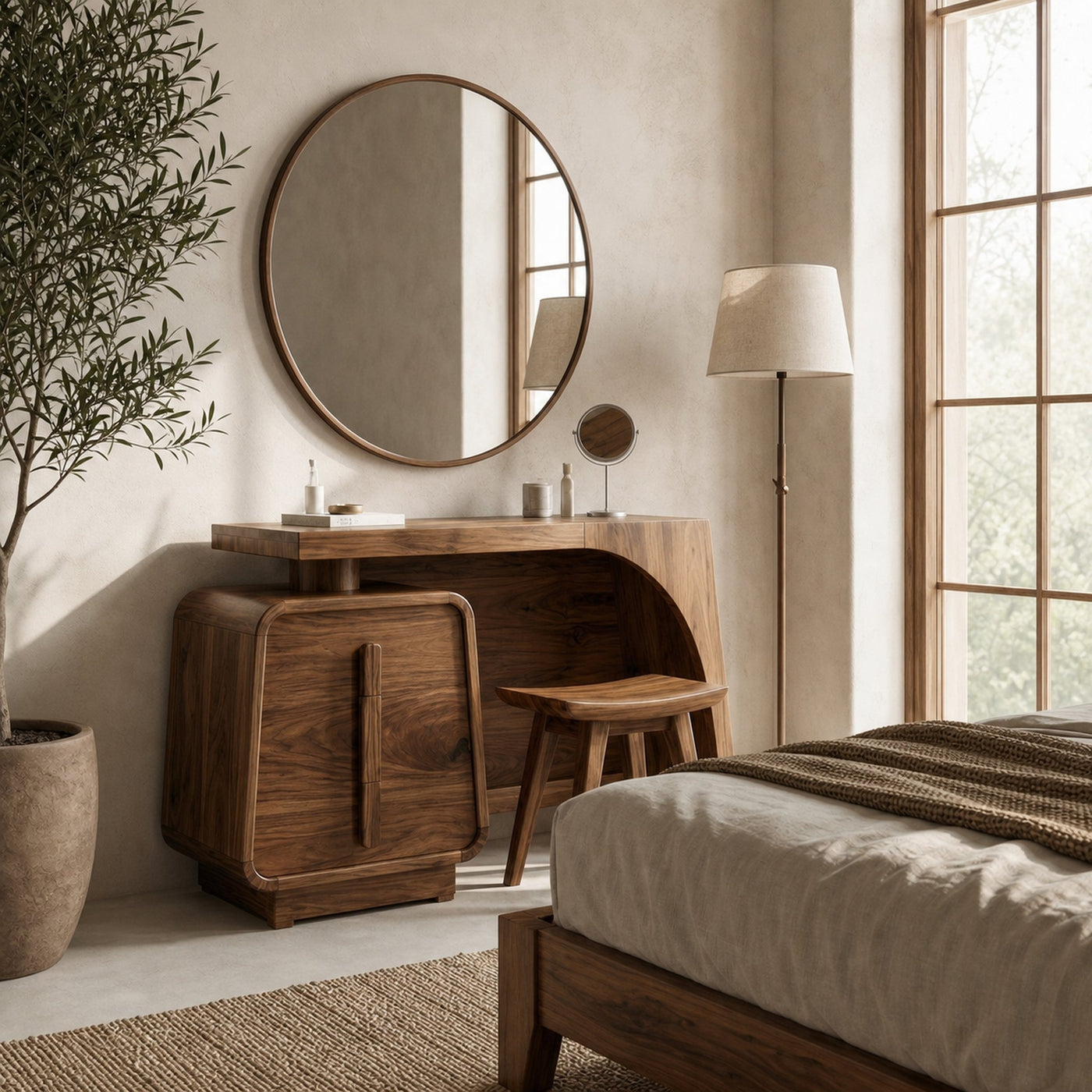 Minimalist Dressing Table With Storage Sculptural Curved Design For Bedroom - product view 6
